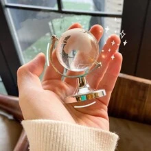 1pc Modern Style Mini Globe Decor With Transparent Base For Creative Desktop Decoration - Silver - View 3