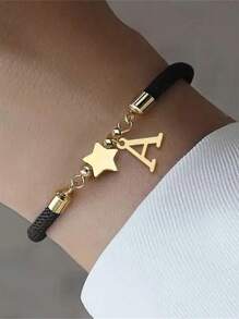 1入組個性創意首字母diy星星串飾,時尚精緻圖案,可自由調整,26個a-z英文姓氏首飾,假日禮物,適合女孩日常佩戴 - 彩色 - 查看 1