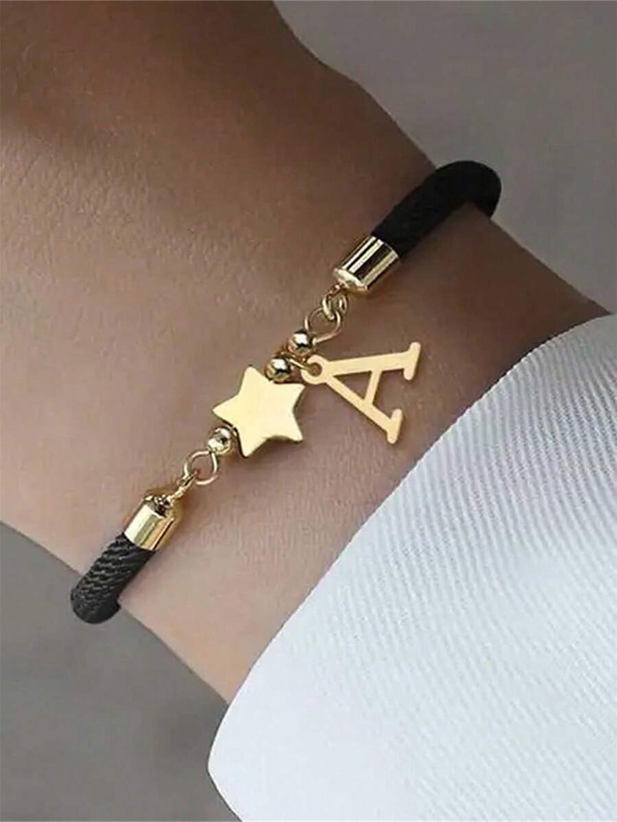 1入組個性創意首字母diy星星串飾,時尚精緻圖案,可自由調整,26個a-z英文姓氏首飾,假日禮物,適合女孩日常佩戴 - 彩色 - 查看 1