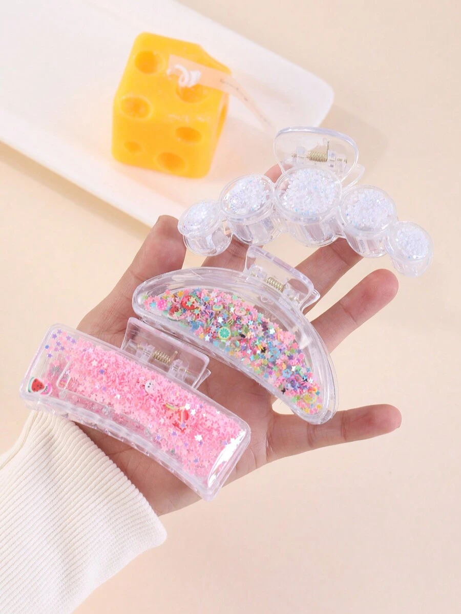 3 cái/bộ Dễ thương Nhiều màu Hình dạng Chất lỏng Cát Móng vuốt tóc - Nhiều màu - Xem 1