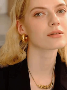 1 đôi Dày Mịn màng Hình C Vòng khuyên tai , Thép không gỉ Phong cách Đơn giản Vòng khuyên tai , Đúng mốt Của phụ nữ Hoa tai Đồ trang sức - Vàng - Xem 5