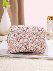 1Pc Octagonal Floral Makeup Bag, Large Capacity Square Portable Handheld Makeup Bag, Foldable Travel Cosmetic Bag, Popular Floral Makeup Bag, Cosmetic Tool Organizer Gift For Women & Girl Makeup Travel Toiletry Organizer Essentials Gifts Storage Zipper Accessories Nail