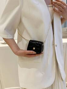 Versatile Minimalist Design, Solid Color Mini Women Crossbody Bag, Flap Closure, Small/Medium New Fashion Shoulder Bag - Black - View 6