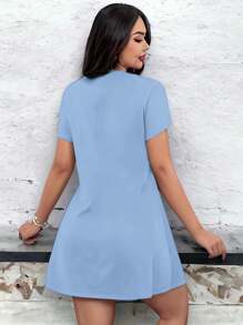 Vestido corto cuello redondo básico casual para mujer - Azul Cielo - Ver 4