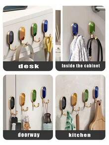 4pcs Nhiều màu Đá quý Hình dạng Keo dán Móc treo tường , Khoan Cần thiết , Thích hợp Đối với Cửa , Phòng bếp , Phòng tắm Và Đa chức năng Tường - Nhiều màu - Xem 4