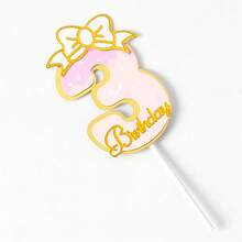 Pink Bow 0-9 Large Number 1 Cake Card Decorate Cake Plug-In Card - Pastel Numbers - View 5