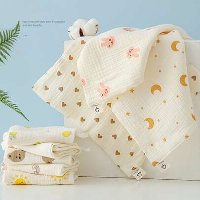 5pcs Baby Cartoon Handkerchief Burp Cloths Washcloth Towels, Assorted Designs