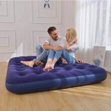 1入組雙人戶外充氣床,可摺疊絨面防水墊,多功能露營/徒步旅行睡墊（不含充氣泵） - 藏蓝色 - 查看 2