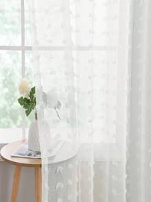 1pc Bohemian Style White Sheer Curtain With Pom Poms - Rod Pocket, Light Filtering, Uv Resistant, 100% Polyester Fiber, Suitable For Window Decoration In Bedroom, Office, Kitchen, Living Room And Study, Four Seasons Applicable - White - View 3