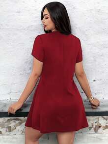 Vestido corto cuello redondo básico casual para mujer - Rojo - Ver 3