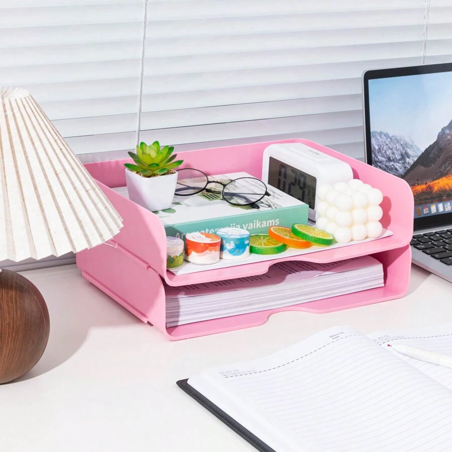 Stackable file organizer tray file folder storage box desk office