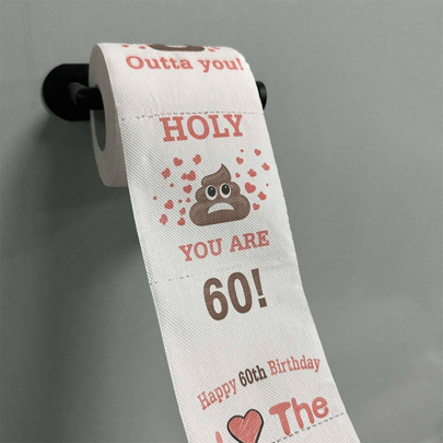 1pc 60th Birthday Prank Toilet Paper: Unique Gift For Men, Women - Party Decorations, Supplies & Favors In Bag