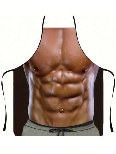 1pc Sexy Ripped Body Print Work Apron, Apron For Kitchen Restaurant Serving
