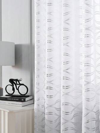 1pc Silver Modern Simple Horizontal Wavy Hot Silver Living Room Bedroom Curtain