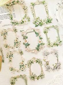 20pcs/Pack Flower & Frame Museum Series Sticker Set, Waterproof Material For Diy Scrapbooking Decoration Back To School