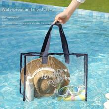 1pc Stylish Waterproof Pvc Beach Bag, Transparent Toiletries & Cosmetic Pouch, Portable Travel Storage Bag, Swimming Bag Beach Stuff - Black - View 3