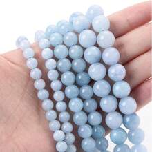 Hạt Đá Tự Nhiên Aquamarines Lava Opal Thạch Anh Mắt Hổ Đá Mặt Trăng Hạt Tròn Trang Sức Làm - Màu xanh ngọc - Xem 2