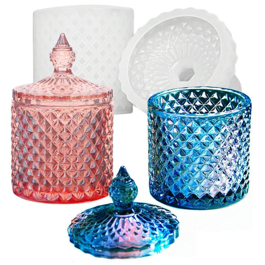 1pc Box Resin Mold With Lid, Silicone Jar Resin Mold 3D Storage Jewelry Candle Holder Container Mould For Resin Casting Concrete Craft Decor - White - View 1