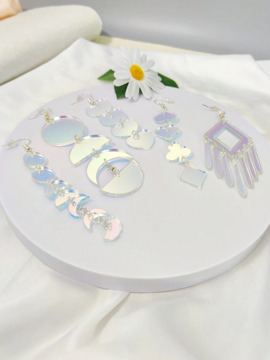 1對甜美可愛的丙烯酸變色幾何長耳環，月牙形耳墜，適合女性，非常適合夏季音樂節、藝術節、生日派對和日常使用