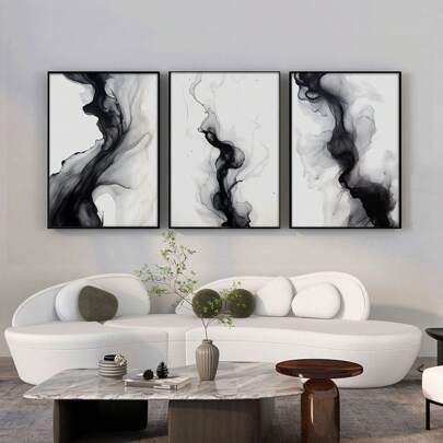 3 件套现代简约极简画廊帆布画，黑白简约抽象墙艺术，卧室墙壁装饰，现代家居装饰，无框