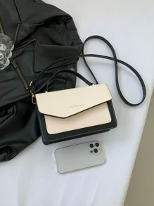 1 Fashionable Color Block Small Square Bag, Asymmetric Flip Shoulder Crossbody Bag With Color Block , Simple Splicing Handbag Wallet Suitable For Work And Shopping