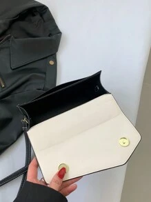 1 Fashionable Color Block Small Square Bag, Asymmetric Flip Shoulder Crossbody Bag With Color Block , Simple Splicing Handbag Wallet Suitable For Work And Shopping