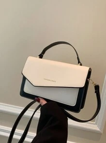 1 Fashionable Color Block Small Square Bag, Asymmetric Flip Shoulder Crossbody Bag With Color Block , Simple Splicing Handbag Wallet Suitable For Work And Shopping