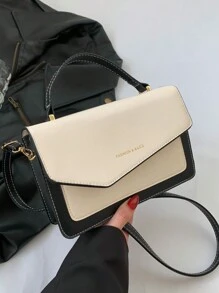 1 Fashionable Color Block Small Square Bag, Asymmetric Flip Shoulder Crossbody Bag With Color Block , Simple Splicing Handbag Wallet Suitable For Work And Shopping