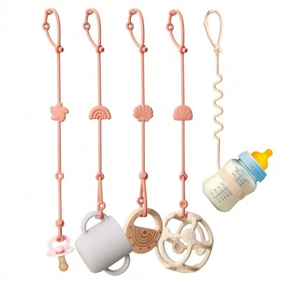 5pcs Soft Silicone Pacifier Clips, Baby Bottle Holders, Adjustable Teething Pacifier Clips, Pacifier Holders, Stroller Accessories