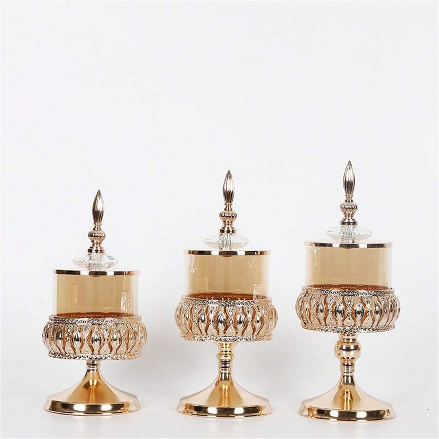 1pc Luxury Glass Jar For Storage Or Decoration, Suitable For Living Room Or Dining Room - Gold - View 1