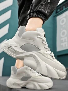 Chaussures De Sport D'extérieur À Semelle Épaisse Et Bout Rond Pour Hommes, Chaussures De Course Légères À Lacets, Chaussures Épaisses À La Mode À Talons Rehaussants