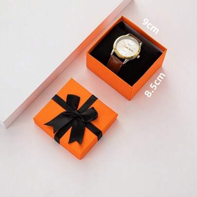 1pc Watch Storage Display Box With Bowknot Decor Gift Paper Box, Portable For Travel Valentines