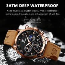 Đồng hồ nam chống nước 50m, thương hiệu POEDAGAR chính hãng, chức năng bấm giờ thực sự, đa chức năng, dây da, dạ quang, máy tự động thạch anh Nhật Bản, pin chất lượng cao bền lâu, thời gian chính xác, quà tặng thiết yếu cho doanh nhân/sinh nhật/Ngày của Cha/thi cử/trở lại trường học. - màu đen - Xem 6