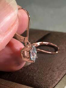 1 對優雅方晶鋯石女式吊式耳環結婚紀念日訂婚派對珠寶情人節禮物 - 銀色 - 查看 5