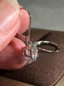 1 對優雅方晶鋯石女式吊式耳環結婚紀念日訂婚派對珠寶情人節禮物 - 銀色 - 查看 6