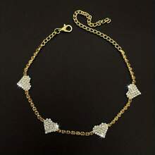 1 pieza de tobillera de diseño de corazón de lujo con garras de diamantes de imitación completos. Joyería brillante de soldadura con cadena de diamantes de imitación para citas de mujeres