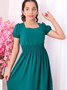 Young Girls Dresses - Teal Blue - View 3