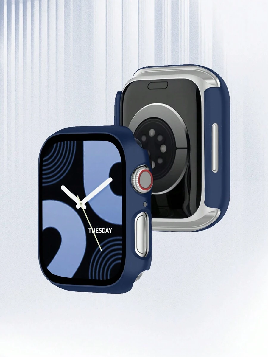 St.siabe 1 件男女款保护壳带钢化膜兼容 Apple Watch 表壳 38 毫米、40 毫米、41 毫米、42 毫米、44 毫米、45 毫米、49 毫米 10（42 毫米）10（46 毫米），带屏幕保护膜完全覆盖硬壳保护兼容 Apple Watch 系列 S10 9 8 7 6 5 4 3 2 1 SE Ultra - 午夜藍 - 查看 1