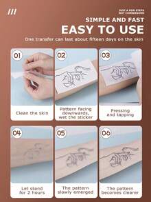 Juicy Herbal 临时纹身，渐变色，无眩光，不反光，Ins 风格，男女通用，黑色手臂花朵图案，防水 - 彩色 - 查看 3