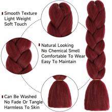 Braiding Hair Extensions 24 Inch 1pc Braiding Hair For Women Synthetic Ombre Jumbo Hair Extension For Crochet Braids Hair Hot Water Setting (24 Inch, Wine Red)