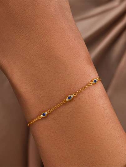 1PC 925 Sterling Silver Personalized Evil Eye Bracelet 18K Gold Plated Dainty Cubic Zirconia Adjustable Link Lobster Claw Clasp Chain Fine Jewelry Gift For Women