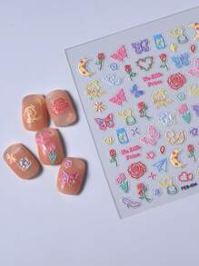 1 Pieza De Pegatinas De Uñas Con Relieve 5d Con Flores, Frutas, Plantas, Mariposas Para La Primavera Y El Verano, Calcomanías Adhesivas Para Decoración De Uñas En El Manicure Y Nail Art - Multicolor - Ver 5