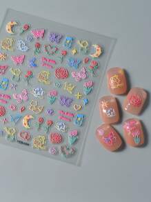 1 Pieza De Pegatinas De Uñas Con Relieve 5d Con Flores, Frutas, Plantas, Mariposas Para La Primavera Y El Verano, Calcomanías Adhesivas Para Decoración De Uñas En El Manicure Y Nail Art - Multicolor - Ver 6