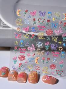 1 Pieza De Pegatinas De Uñas Con Relieve 5d Con Flores, Frutas, Plantas, Mariposas Para La Primavera Y El Verano, Calcomanías Adhesivas Para Decoración De Uñas En El Manicure Y Nail Art - Multicolor - Ver 1