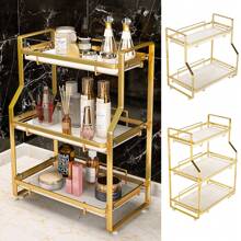 LIVINGANDHOME Living And Home Luxurious Gold 2/3-Tier Bathroom Countertop Storage Rack Organizer,Hangable Makeup Organizer Storage Shelf - Dorado - Ver 1