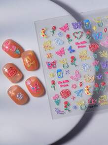1 Pieza De Pegatinas De Uñas Con Relieve 5d Con Flores, Frutas, Plantas, Mariposas Para La Primavera Y El Verano, Calcomanías Adhesivas Para Decoración De Uñas En El Manicure Y Nail Art - Multicolor - Ver 3