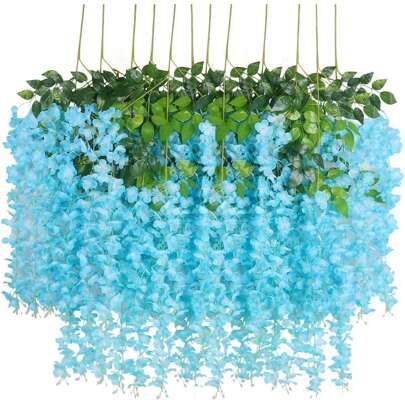 6/12/24件装紫色紫藤花环，3.75英尺人造花藤，仿真悬挂紫藤丝绸花环，适用于婚礼、花园、墙面装饰
