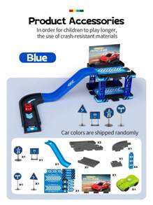 17 件停车场玩具套装 + 压铸汽车，带轨道的多层停车场，DIY 组装组合玩具套装，男孩互动亲子礼物，节日/生日