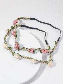 2 Peças Faixa de Cabeça Elástica de Nylon Feita à Mão com Floral, Perfeita para Praia, Férias, Festival, Festa e Uso Diário Boho, Faixa de Cabeça com Orelhas de Gato, Turbante, Faixa de Cabeça, Suador