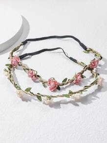 2 Peças Faixa de Cabeça Elástica de Nylon Feita à Mão com Floral, Perfeita para Praia, Férias, Festival, Festa e Uso Diário Boho, Faixa de Cabeça com Orelhas de Gato, Turbante, Faixa de Cabeça, Suador